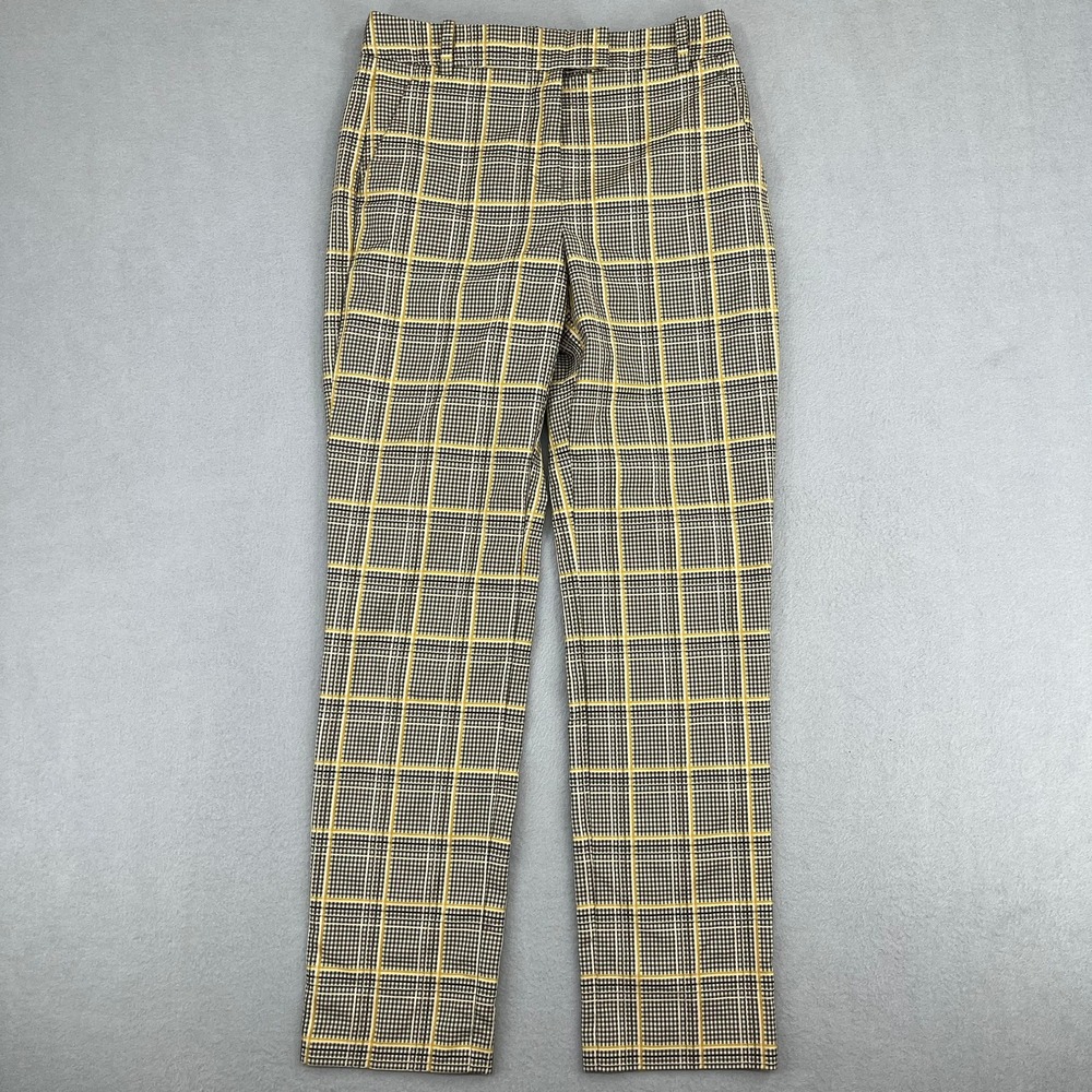 Reiss Joanne Check Trousers Yellow Black Plaid Slim Tailored Pants Size 0